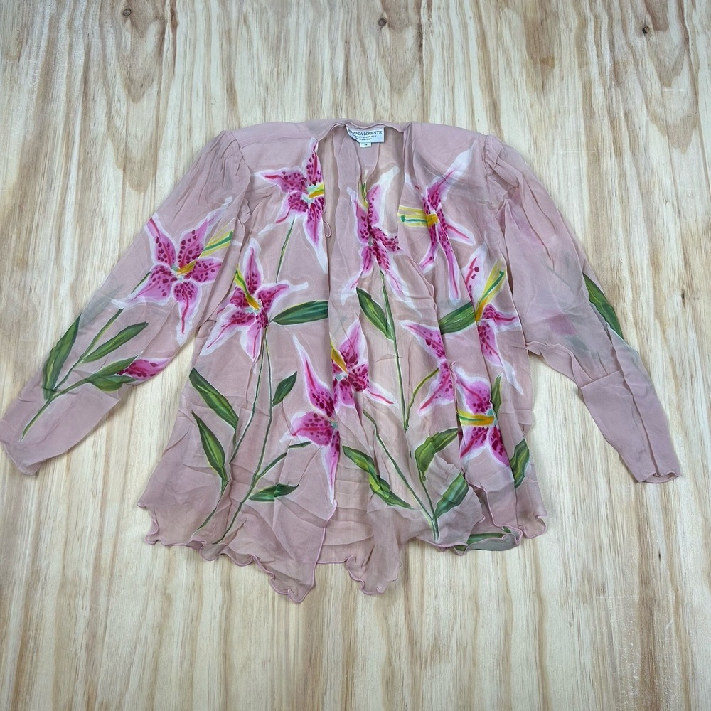 Yolanda Lorente Hand Painted Silk Kimono M Medium Pink Floral